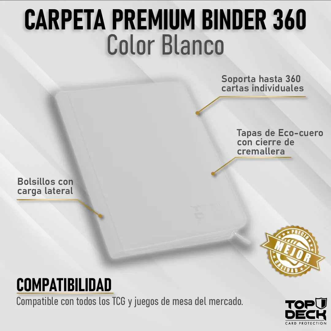 Carpeta Premium | Para 360 cartas (9 bolsillos por cara - carga lateral) - Varios Colores y con cierre - Top Deck